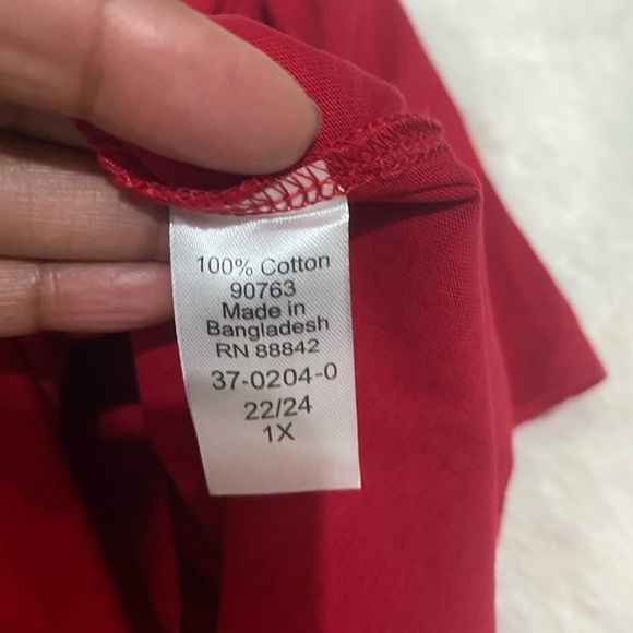 Roamans square neck /4 Sleeve Long T-Shirt Red Plus Size 1X 22/24 - Picture 7 of 8